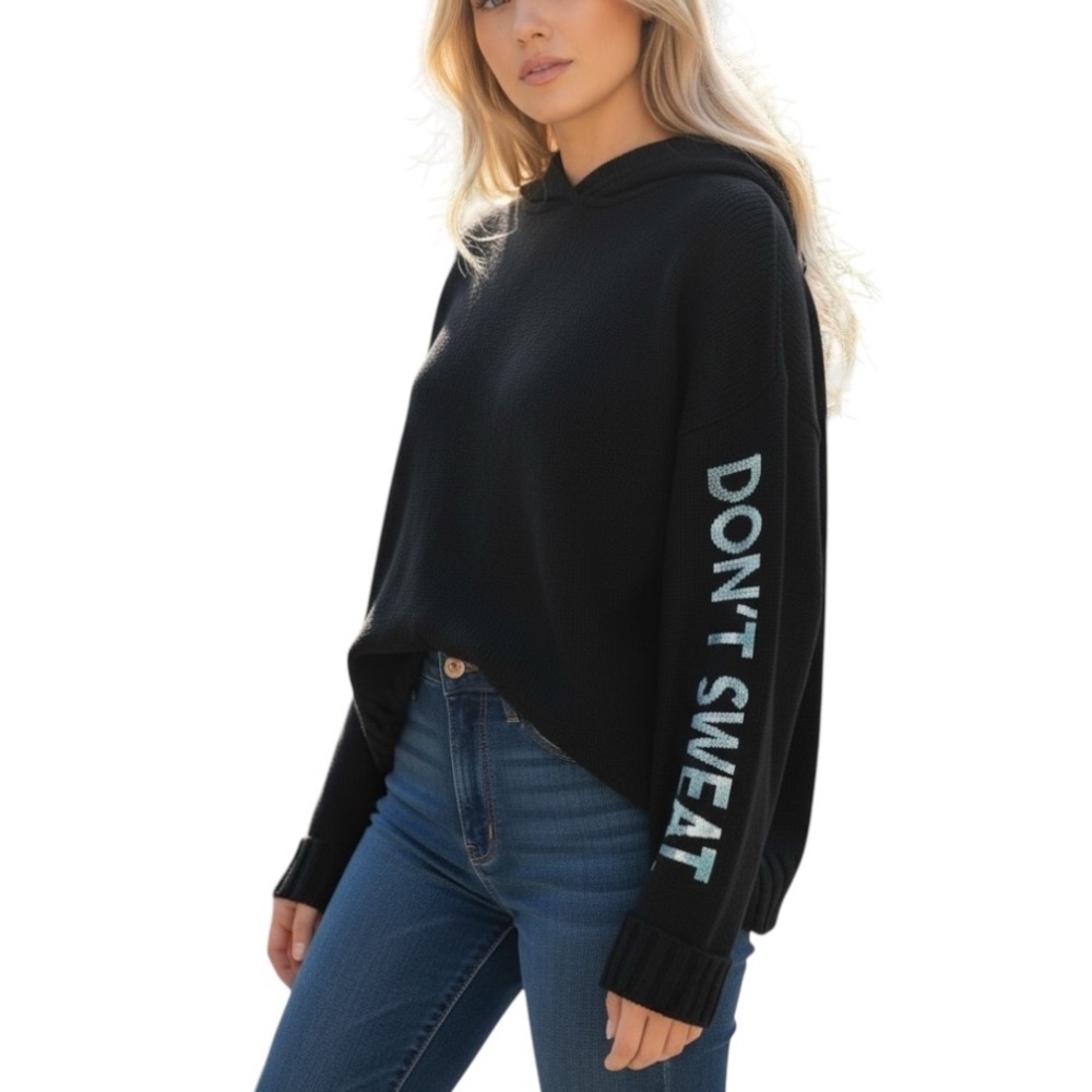 Topshop Small Oversized Black Knit Hooded Sweater Streetwear Casual